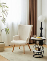 Nordlys Solid Wood And Beige Corduroy Lounge Chair Modern Design Style Living Room - thumbnail 3
