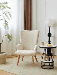 Nordlys Solid Wood And Beige Corduroy Lounge Chair Modern Design Style Living Room - thumbnail 4