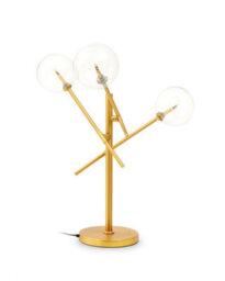 Orsina Luxe Brass Finish Table Lamp, Three Bulb Table Light With Glass Spherical Shades, Metal And Glass Table Lamp - thumbnail 1