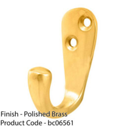 Loops Victorian Oval Single Robe Coat Hook - Wall Mounted Gown Holder Polished Brass - thumbnail 2