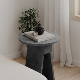 Decortie Chen Modern Round Side End Table 42Cm 2 Legs Multipurpose Retro Grey Living Room H 50Cm - thumbnail 4