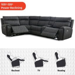 5 Seater Electric Recliners Corner Sofa Set, 105 To 135 Degrees Recliner Padded Sofa - Dark Grey - thumbnail 6