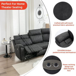 5 Seater Electric Recliners Corner Sofa Set, 105 To 135 Degrees Recliner Padded Sofa - Dark Grey - thumbnail 5