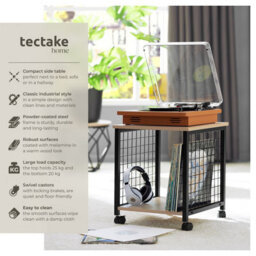 Tectake Bedside Table Gary - Industrial Style, 2 Shelves, Swivel Castors, 40 X 40 X 48 Cm - Industrial Wood Light, Oak Sonoma - thumbnail 2