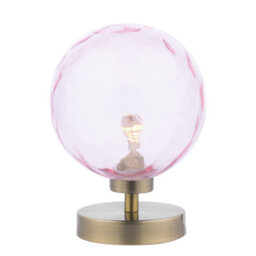 The Lighting Studio Esben Touch Table Lamp Antique Brass With Pink Dimpled Glass
