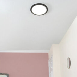 Litecraft Darly Satin Black 1 Lamp Modern Bathroom 24W Led Flush Ceiling Light - thumbnail 1