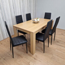 Kosy Koala Oak Effect Dining Table Set With 6 Black Faux Leather Chairs Dining Room Furniture - thumbnail 4