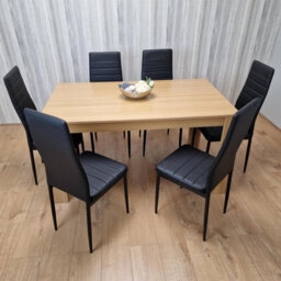Kosy Koala Oak Effect Dining Table Set With 6 Black Faux Leather Chairs Dining Room Furniture - thumbnail 6