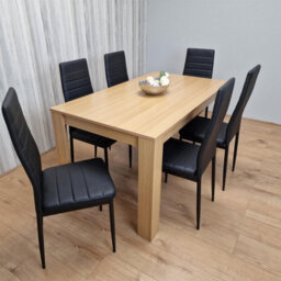 Kosy Koala Oak Effect Dining Table Set With 6 Black Faux Leather Chairs Dining Room Furniture - thumbnail 2
