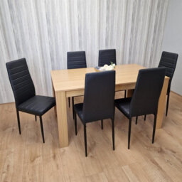 Kosy Koala Oak Effect Dining Table Set With 6 Black Faux Leather Chairs Dining Room Furniture - thumbnail 3