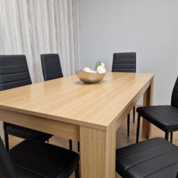 Kosy Koala Oak Effect Dining Table Set With 6 Black Faux Leather Chairs Dining Room Furniture - thumbnail 8