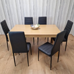 Kosy Koala Oak Effect Dining Table Set With 6 Black Faux Leather Chairs Dining Room Furniture - thumbnail 9