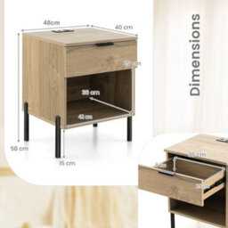 Natural Mid Century Nightstand With Charging Station Bed Side Table - thumbnail 2