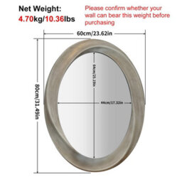 Artloge 60X80Cm Swirl Wall Mirror Streamlined Oval Accent Mirror Farmhouse Nautical Decor - thumbnail 2