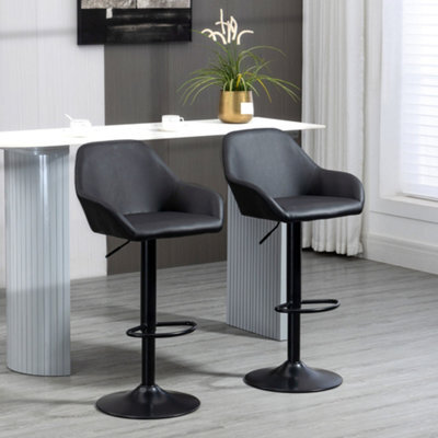 Homcom Adjustable Bar Stools Set Of 2, Swivel Barstool W/ Footrest Black - image 1