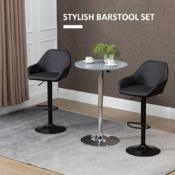 Homcom Adjustable Bar Stools Set Of 2, Swivel Barstool W/ Footrest Black - thumbnail 4