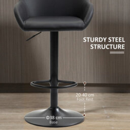 Homcom Adjustable Bar Stools Set Of 2, Swivel Barstool W/ Footrest Black - thumbnail 7
