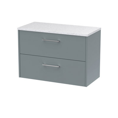 Nuie Hudson Reed Juno Wall Hung 2-Drawer Vanity Unit & Sparkling White Worktop, Stylish Countertop Basin Unit In Coastal Grey, 800mm - image 1