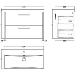 Nuie Hudson Reed Juno Wall Hung 2-Drawer Vanity Unit & Sparkling White Worktop, Stylish Countertop Basin Unit In Coastal Grey, 800mm - thumbnail 3
