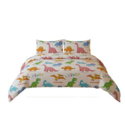 Dino Themed Kids Bedding Set Soft Colorful Dinosaur Bedroom Decor White - thumbnail 2