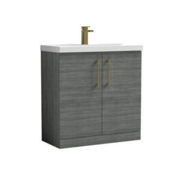 Balterley Bramshall Contemporary Bathroom Floor Standing 2-Door Vanity Unit & Mid-Edge Basin, Anthracite Woodgrain, 800mm - thumbnail 1