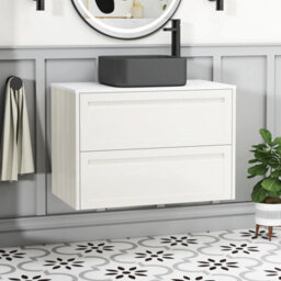 Royal Bathrooms Royal Bathroom Elmore 800mm Classic White Wall Mounted Bathroom Vanity Unit 2 Drawer Plain White Worktop With Art Square Basin - thumbnail 1