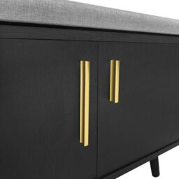 Modern Shoe Bench With Storage Cabinet, Adjustable Shelves For Boots & Heels, Upholstered Seat With Cotton-Linen Cushion, Asymmetr - thumbnail 7