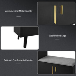Modern Shoe Bench With Storage Cabinet, Adjustable Shelves For Boots & Heels, Upholstered Seat With Cotton-Linen Cushion, Asymmetr - thumbnail 3