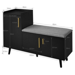 Modern Shoe Bench With Storage Cabinet, Adjustable Shelves For Boots & Heels, Upholstered Seat With Cotton-Linen Cushion, Asymmetr - thumbnail 6