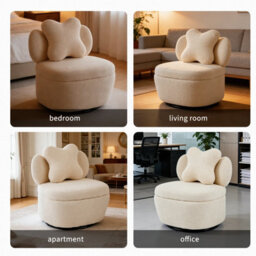 London Boutique Teddy Fleece Swivel Accent Chair, Rotating Tub Armchair, Hidden Storage, Metal Base, Living Room Chair, Beige - thumbnail 3