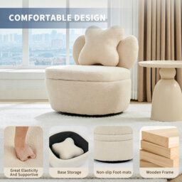 London Boutique Teddy Fleece Swivel Accent Chair, Rotating Tub Armchair, Hidden Storage, Metal Base, Living Room Chair, Beige - thumbnail 5