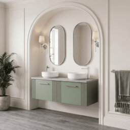 Balterley Belvide Partial Fluted 2 Drawer Wall Hung Vanity Unit With Bellato Grey Laminate Worktop - 1200mm - Satin Green - thumbnail 4