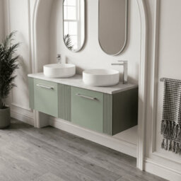 Balterley Belvide Partial Fluted 2 Drawer Wall Hung Vanity Unit With Bellato Grey Laminate Worktop - 1200mm - Satin Green - thumbnail 3