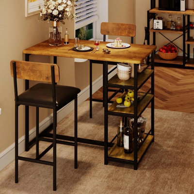 Bar Table Set W 2 Upholstered Chairs 3 Storage Shelves Kitchen Dining - image 1