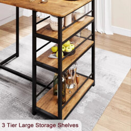 Bar Table Set W 2 Upholstered Chairs 3 Storage Shelves Kitchen Dining - thumbnail 4