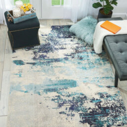 Ivory/teal/blue Modern Easy To Clean Abstract Graphics Rug For Dining Room -119Cm X 180Cm - thumbnail 5