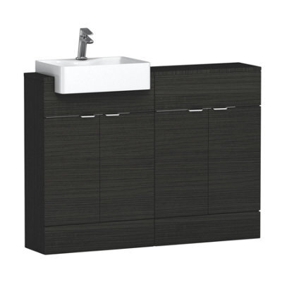 Royal Bathrooms Elena 1200mm Floor Standing Bathroom Vanity Sink Unit Charcoal Oak Cabinet 4 Door With Semi Recessed Basin - image 1