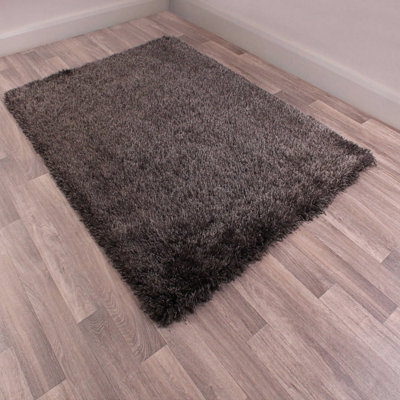 Charcoal Plain Shaggy Easy To Clean Rug For Dining Room Bed Room And Living Room-80Cm X 150Cm - image 1