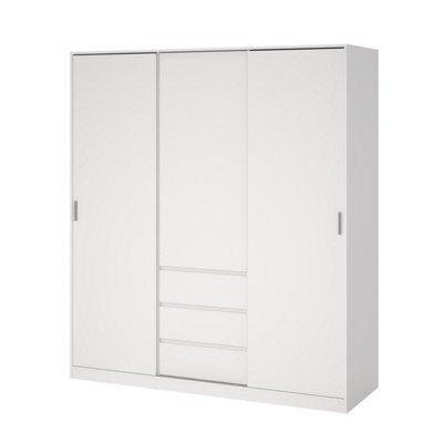 Tvilum Esla Scandinavian Matt White 3 Drawer Large Triple Sliding Door Wardrobe (H)2004mm (W)1770mm (D)600mm - image 1