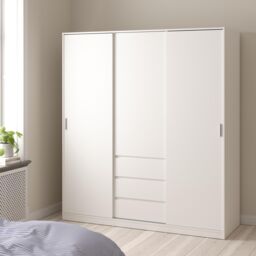 Tvilum Esla Scandinavian Matt White 3 Drawer Large Triple Sliding Door Wardrobe (H)2004mm (W)1770mm (D)600mm - thumbnail 6