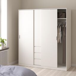 Tvilum Esla Scandinavian Matt White 3 Drawer Large Triple Sliding Door Wardrobe (H)2004mm (W)1770mm (D)600mm - thumbnail 2