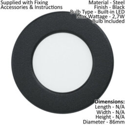 2 Pack Wall / Ceiling Flush Downlight Black Round Spotlight 2.7W Built In Led - thumbnail 2