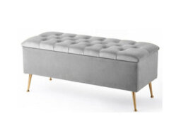 90Cm Amara Chesterfield Ottoman Storage Bench - Plush Velvet Shoes Bench - Silver Upholstery Footstool Storage With Legs - thumbnail 3