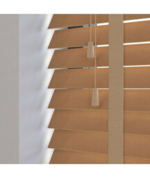 50mm Slat Light Oak Real Wood Venetian Blind With Tapes 120Cm Drop 75Cm Wide