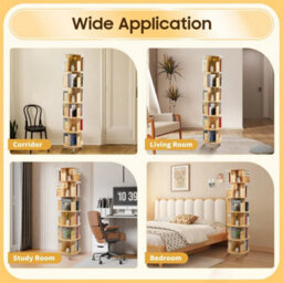 6 Tier Rotating Bookshelf 360 Display Book Shelf Tower Solid Wood Bookcase Shelf - thumbnail 6