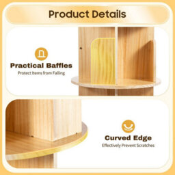 6 Tier Rotating Bookshelf 360 Display Book Shelf Tower Solid Wood Bookcase Shelf - thumbnail 5