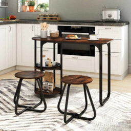 Table And 2 Bar Stools Set With Adjustable Legs Bar Unit For Kitchen Dining Room - thumbnail 3