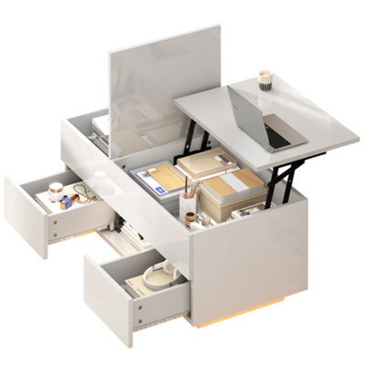 High Gloss Lift Top Coffee Table With 2 Drawers & Led Lights - image 1
