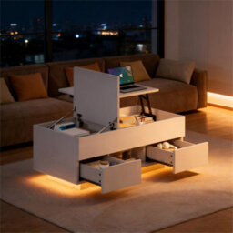 High Gloss Lift Top Coffee Table With 2 Drawers & Led Lights - thumbnail 2