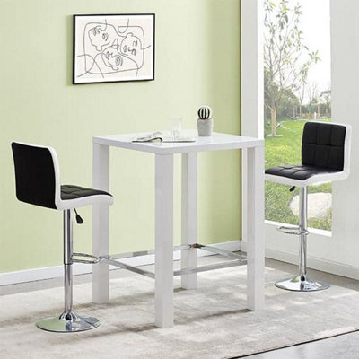 Furniture in Fashion Jam Square Glass White Gloss Bar Table 2 Copez Black Stools - image 1